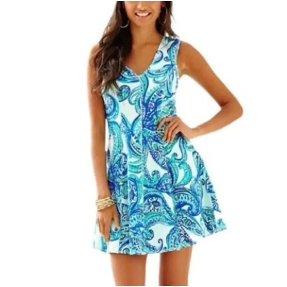 Lilly Pulitzer Dahlia paisley knit fit and flare dress M